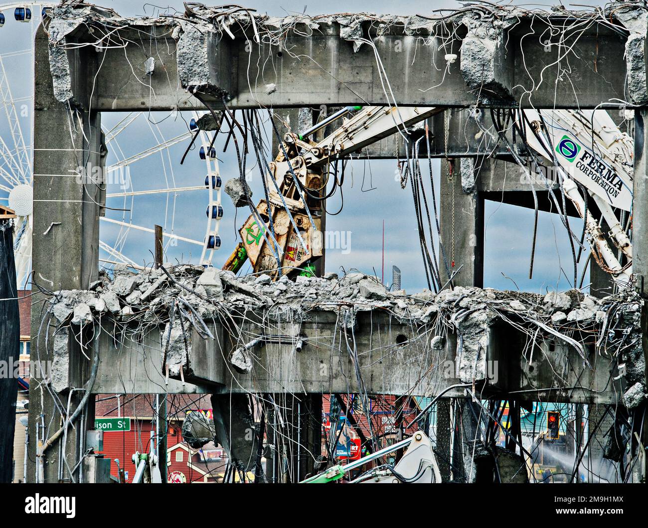 Blick auf Viaduct Abriss, Seattle, Washington, USA Stockfoto
