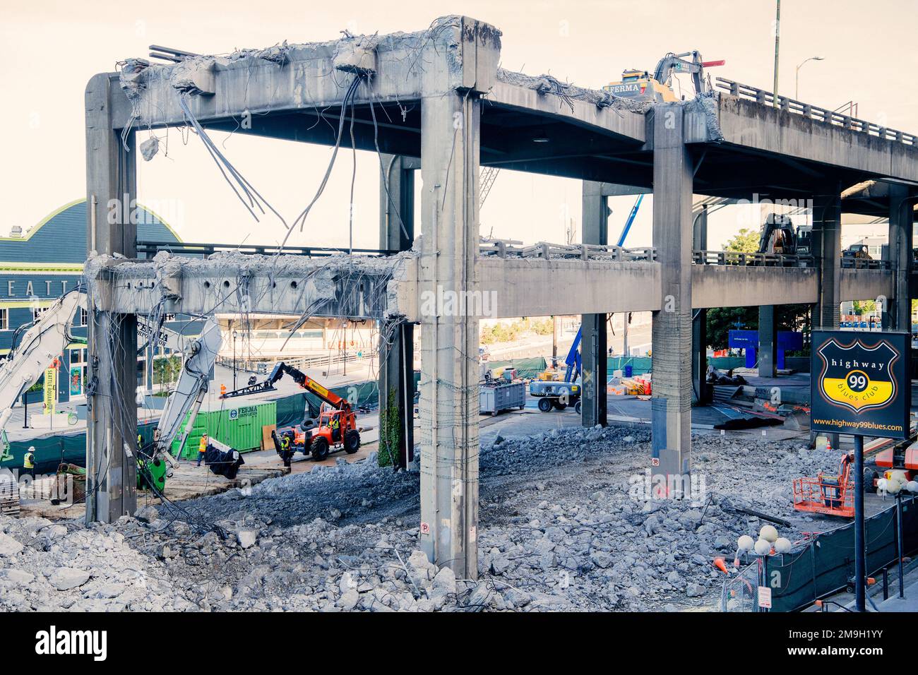 Blick auf Viaduct Abriss, Seattle, Washington, USA Stockfoto