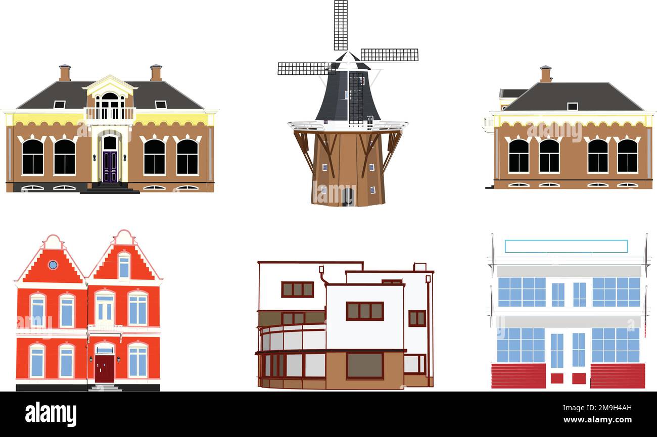 Wildwest-Architektur. Saloon, Hotel und Sheriff. Fassade eines Holzhauses. Alte amerikanische Stadt. Isolierte Illustration im Cartoon-Stil Stock Vektor