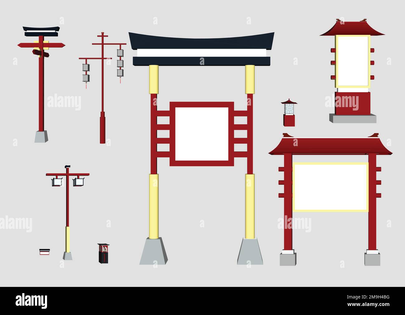 Schild im chinesischen Stil und japanische Säule Stock Vektor