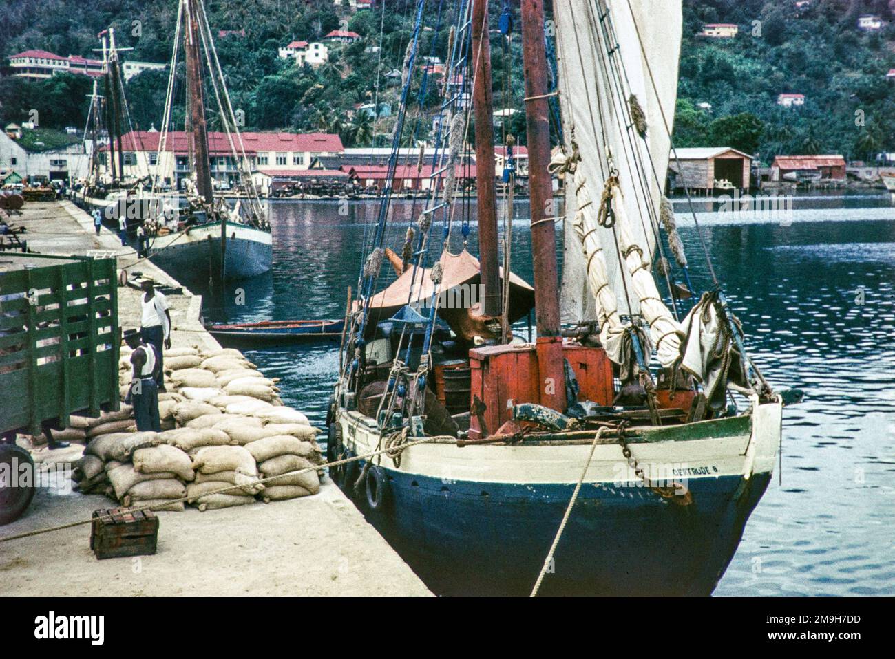 Schoner im Hafen, Caevi, St. Lucia, West Indies, Anfang 1960er Stockfoto