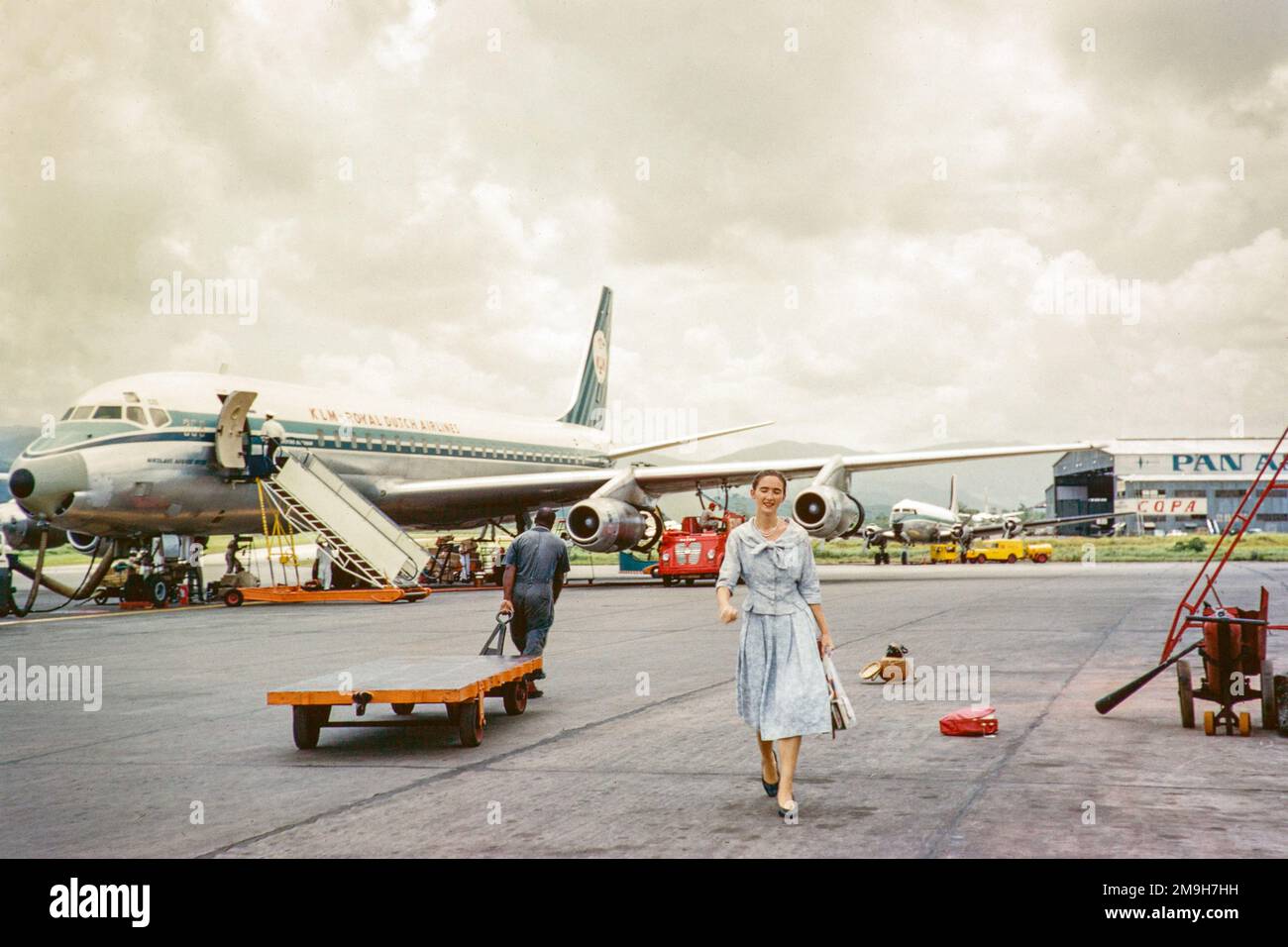 KLM Passagierjet in Panama, Mittelamerika Anfang 1960er Douglas DC 8 Flugzeug Stockfoto