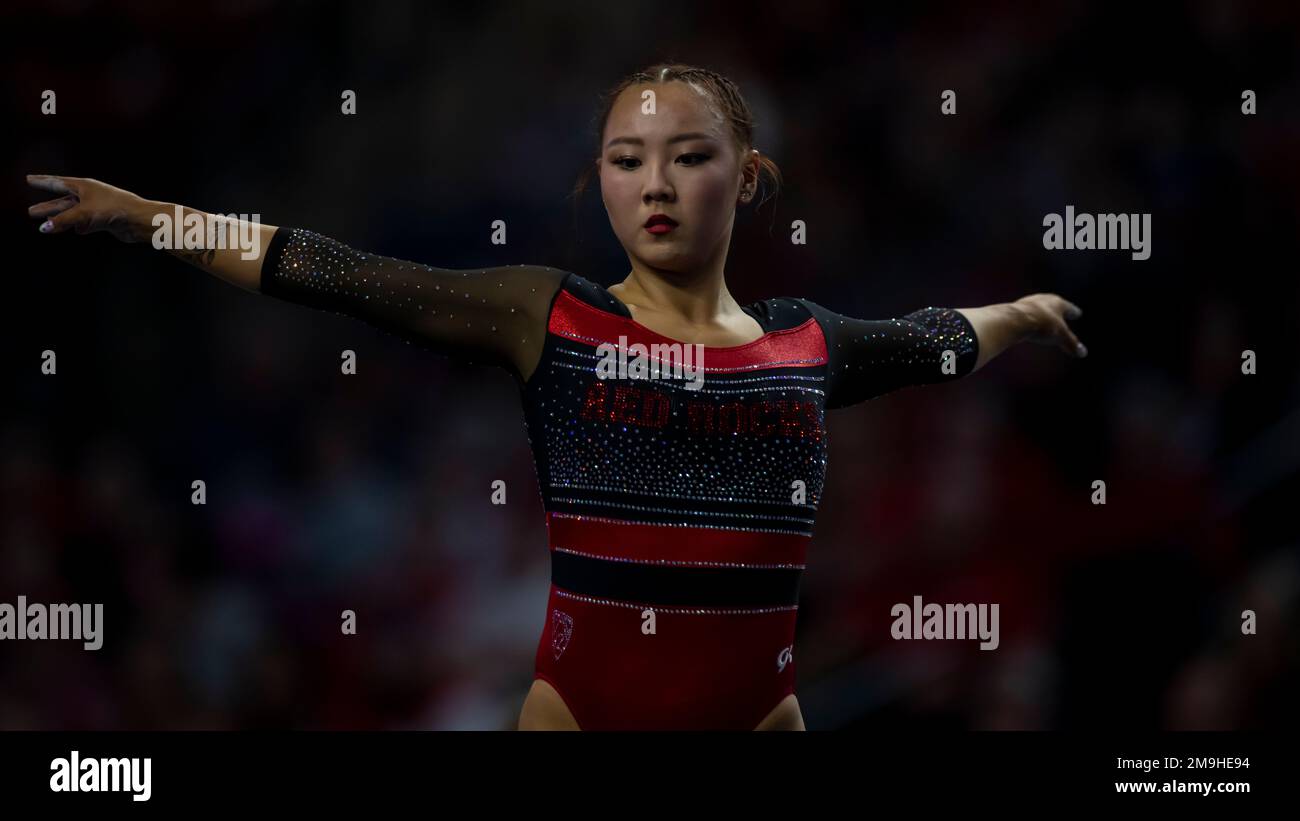 Utah gymnast Kara Eaker performs her beam routine during an NCAA