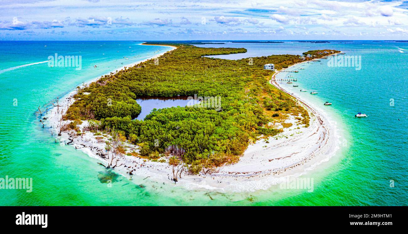 Luftaufnahme der Insel auf dem Meer im Cayo Costa State Park, Captiva, Florida, USA Stockfoto
