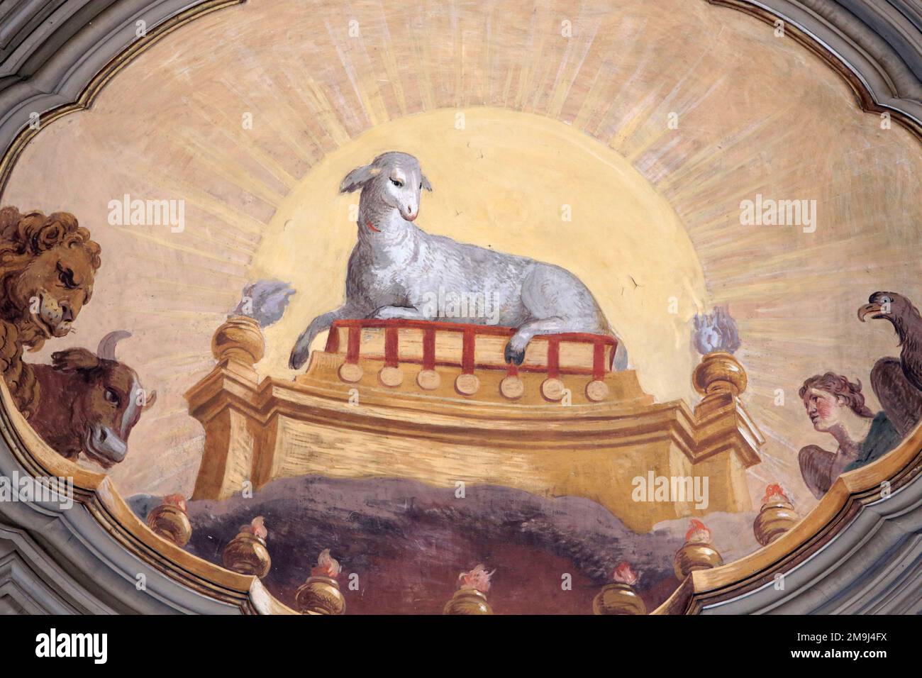 Agneau de Dieu. Eglise Saint-Vincent et Anastasio. Rom. - Italienisch. - Das Lamm Gottes. Agnus Dei. Kirche der Heiligen Vincent und Anastasius in Trevi. Rom Stockfoto