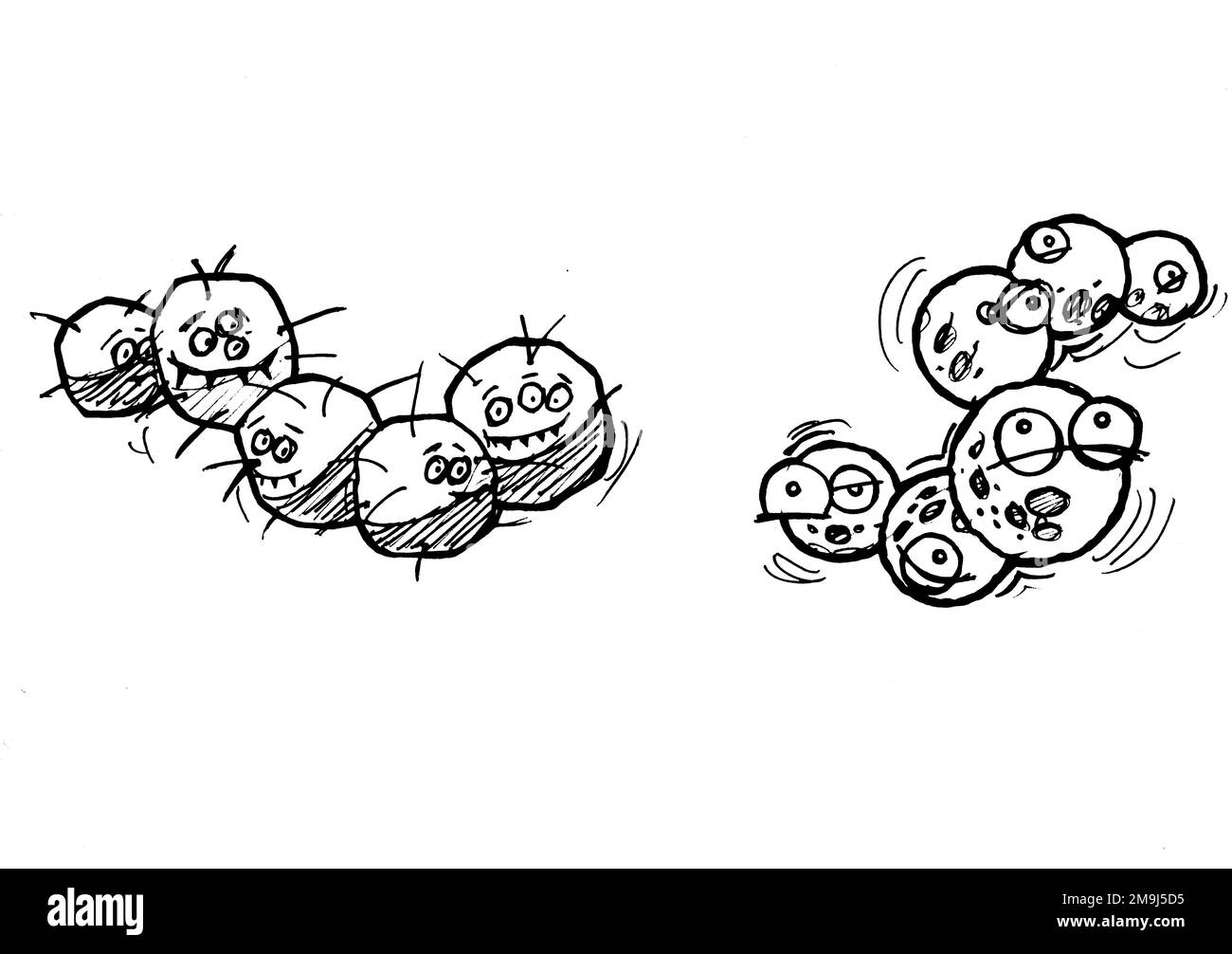 Schwarz-weiße Cartoon-Figuren im Vintage-Stil auf weißem Hintergrund. Stockfoto