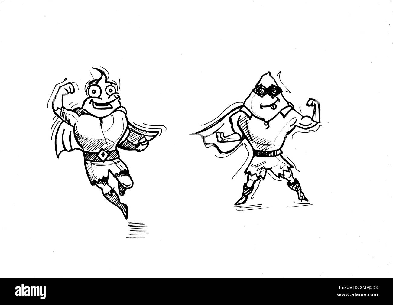 Schwarz-weiße Cartoon-Figuren im Vintage-Stil auf weißem Hintergrund. Stockfoto