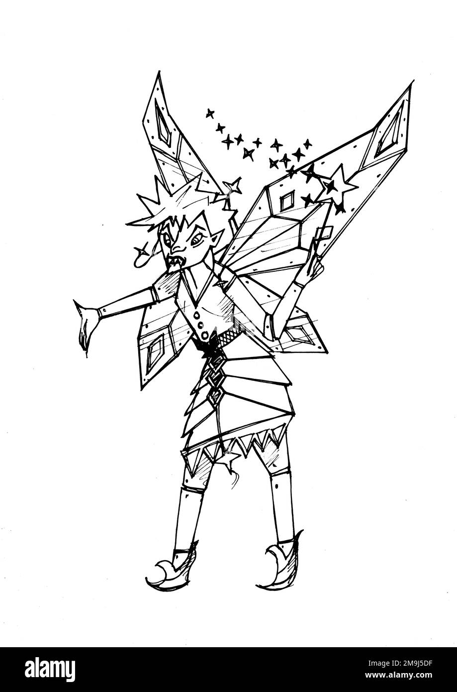 Schwarz-weiße Cartoon-Figuren im Vintage-Stil auf weißem Hintergrund. Stockfoto