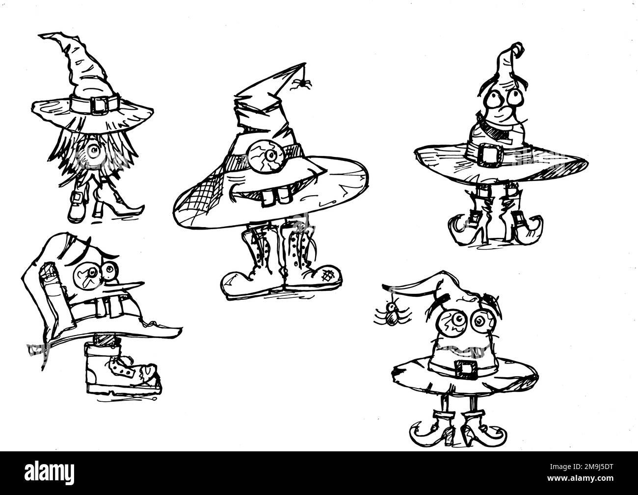 Schwarz-weiße Cartoon-Figuren im Vintage-Stil auf weißem Hintergrund. Stockfoto