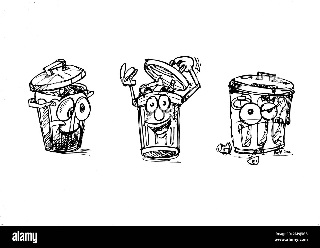 Schwarz-weiße Cartoon-Figuren im Vintage-Stil auf weißem Hintergrund. Stockfoto