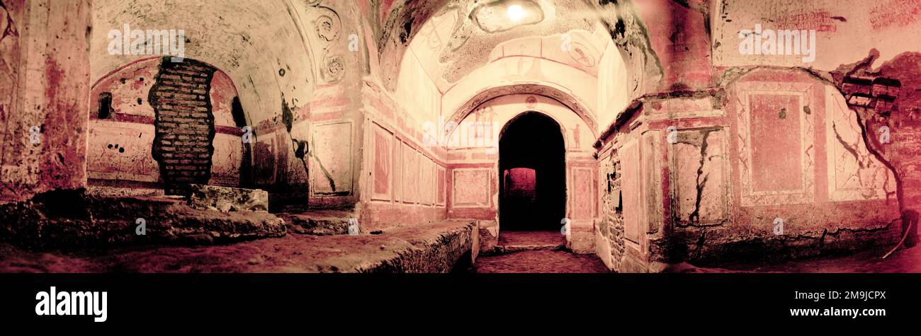Innenseite der Catacombe di Priscilla, Rom, Italien, Europa Stockfoto