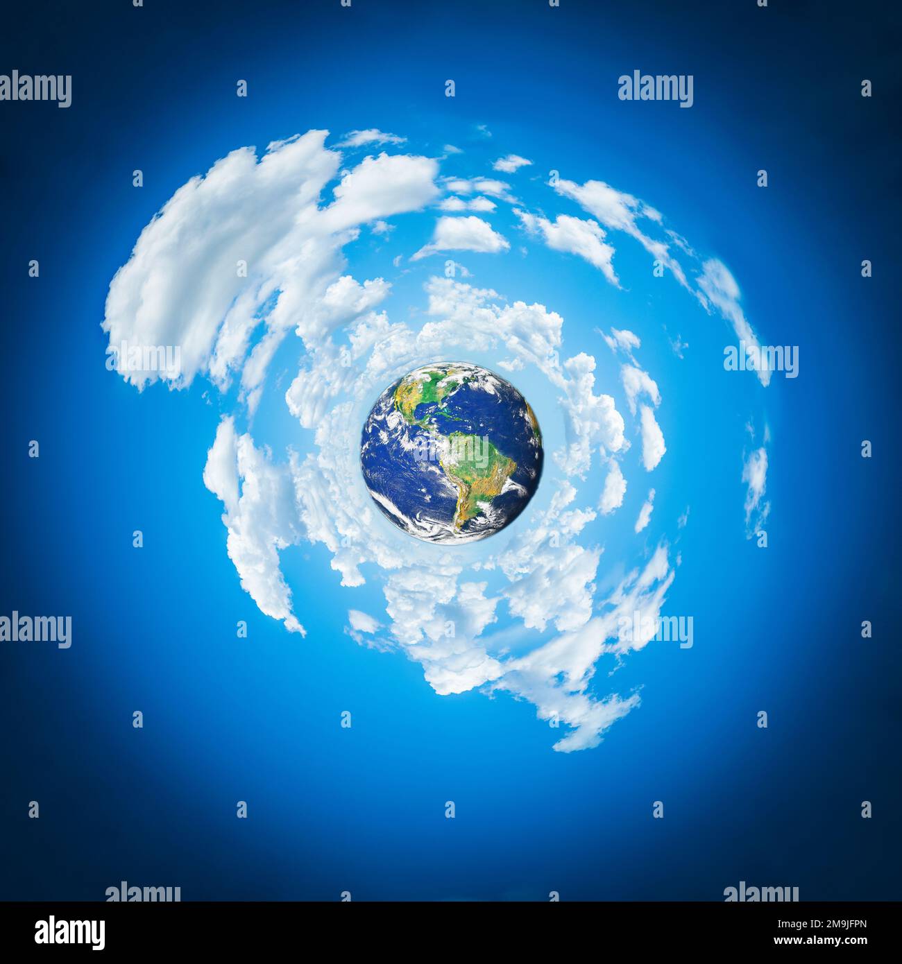 Abstraktes kugelförmiges Bild des Planeten Erde und Wolken Stockfoto