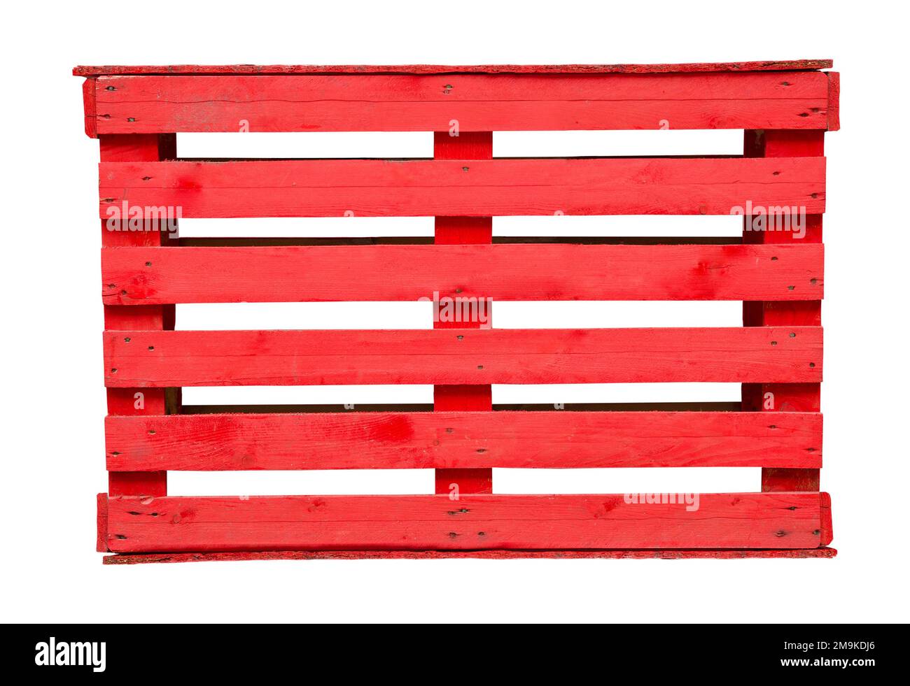 Rote Holzpalette isoliert auf weißem Hintergrund Stockfoto