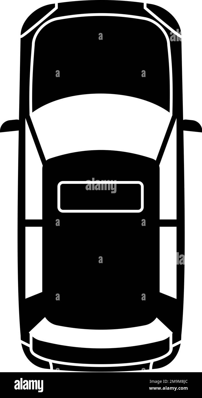 Schwarzes Symbol für die Heckklappe. Draufsicht Stadtfahrzeug Stock Vektor