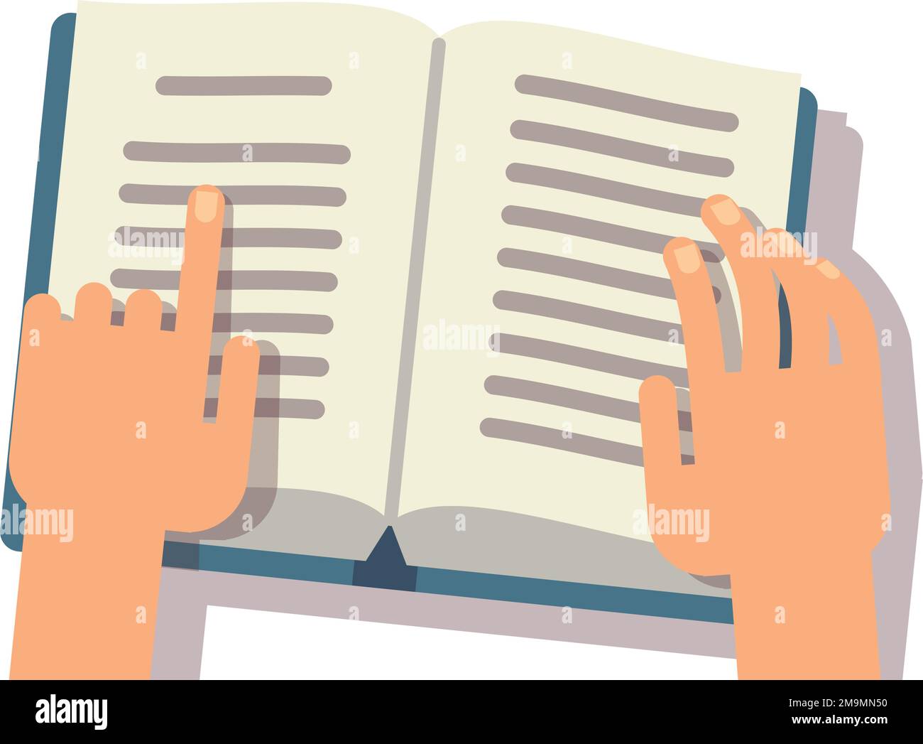 Lesesymbol. Menschliche Hände halten ein offenes Buch Stock Vektor