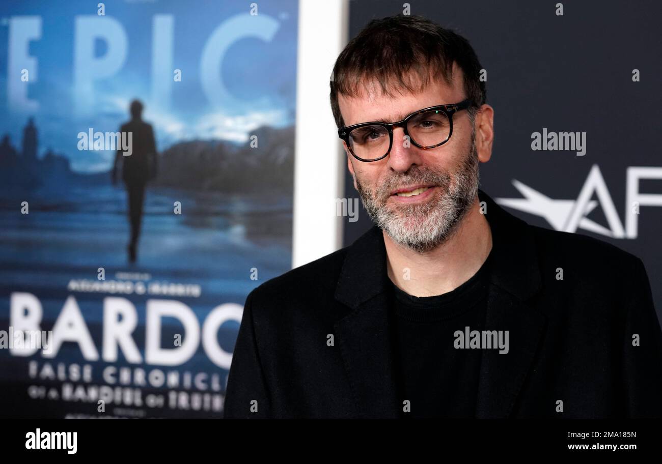 Co-writer Nicolas Giacobone poses at the premiere of the film "Bardo: False Chronicle of a Handful of Truths" during the AFI Fest at the TCL Chinese Theatre, Thursday, Nov. 3, 2022, in Los Angeles. (AP Photo/Chris Pizzello) Stockfoto
