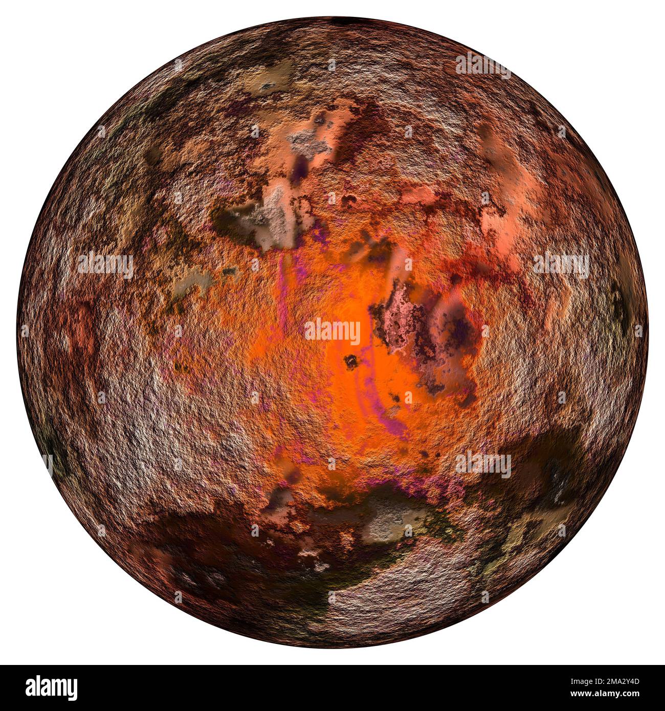 Digital erzeugtes hochauflösendes Bild des Planeten mars, isoliert auf Weiß. Stockfoto