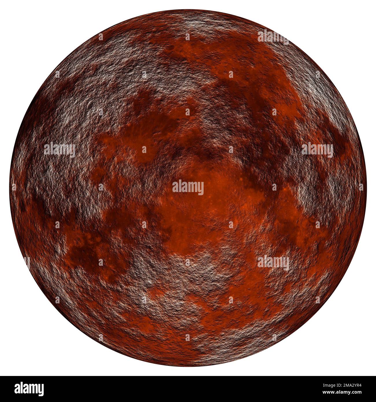 Digital erzeugtes hochauflösendes Bild des Planeten mars, isoliert auf Weiß. Stockfoto