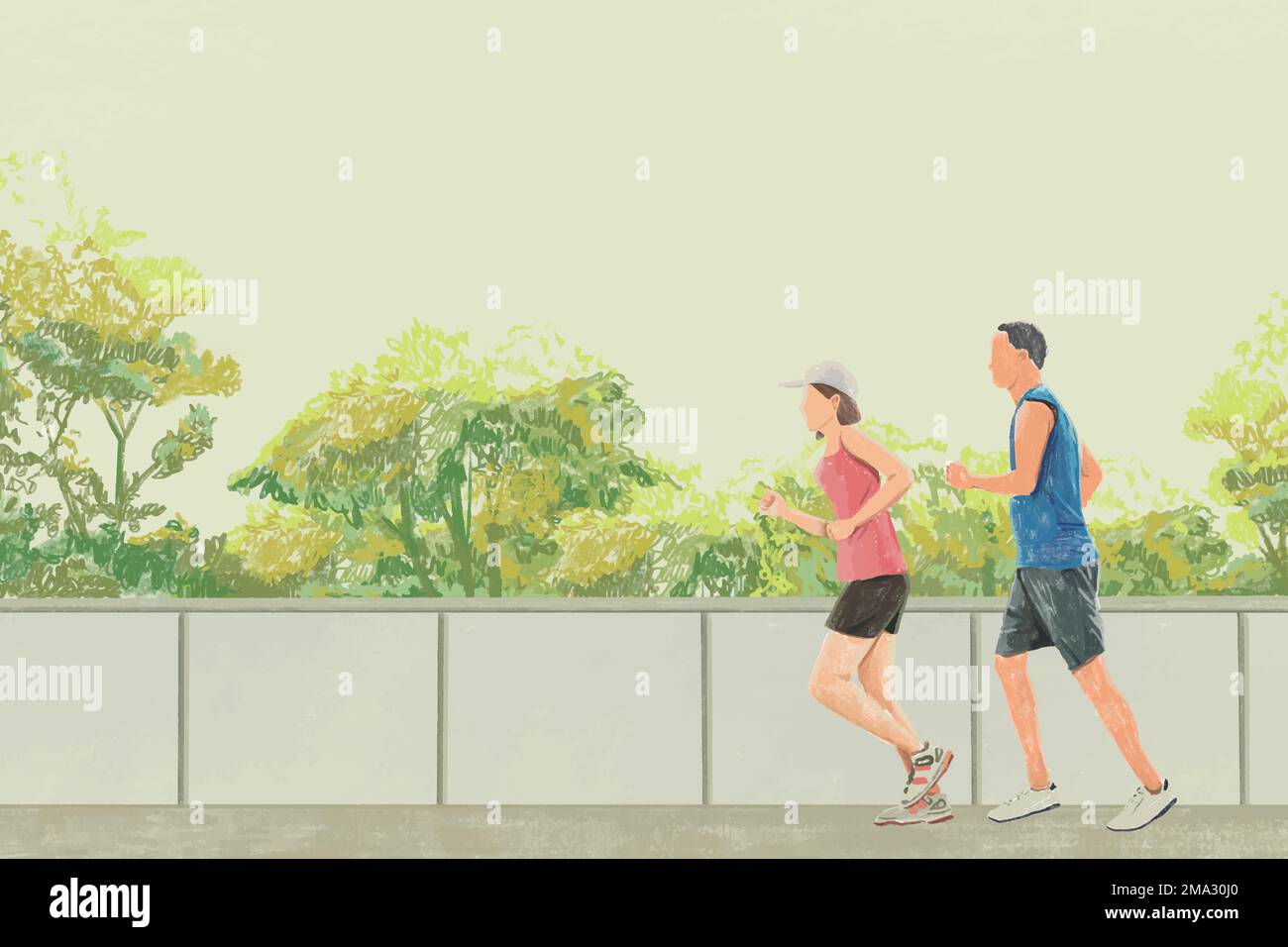 Jogging Hintergrund Vektor Outdoor Übung Farbe Bleistift Illustration Stock Vektor