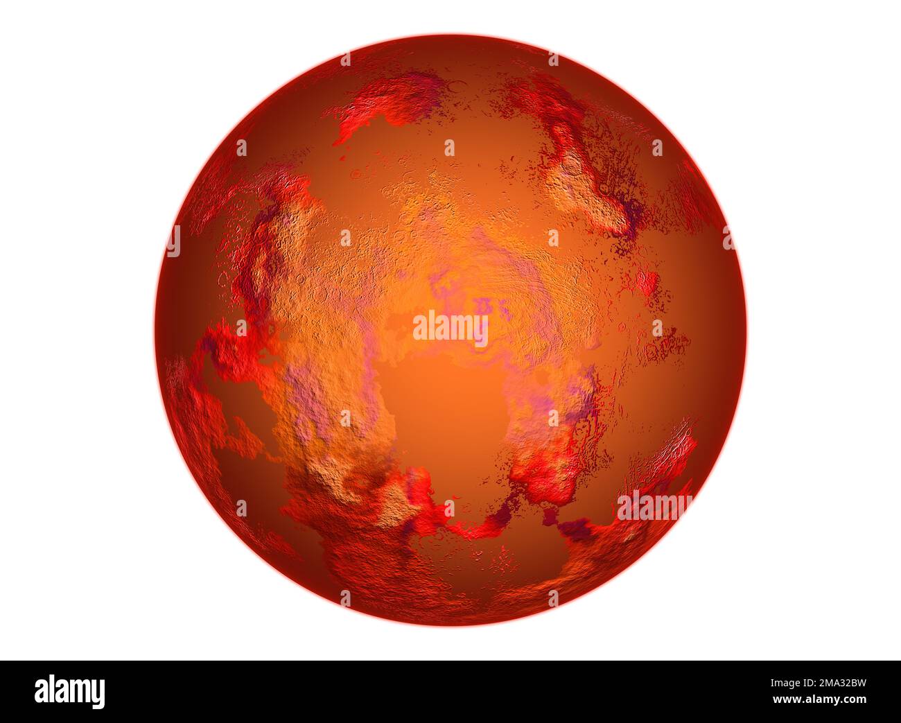Digital erzeugtes hochauflösendes Bild des Planeten mars, isoliert auf Weiß. Stockfoto