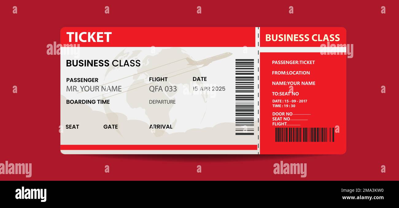 Kreative Vektordarstellung des Flugtickets für die Bordkarte. Konzept für Reise, Reise oder Geschäftsreise. Stock Vektor