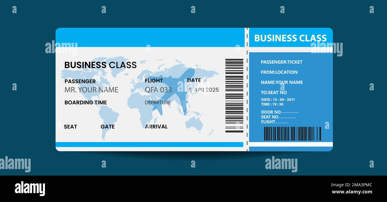Kreative Vektordarstellung des Flugtickets für die Bordkarte. Konzept für Reise, Reise oder Geschäftsreise. Stock Vektor