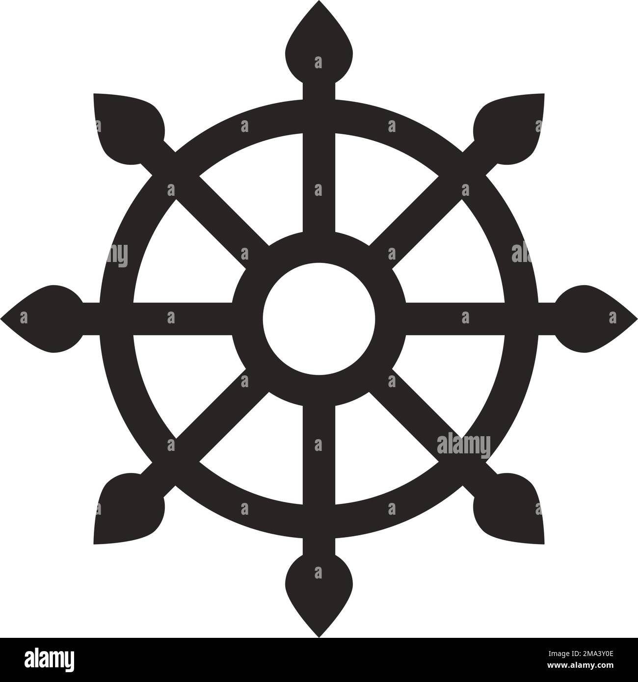Dharma-Glücksrad, Spiritualität, buddhistisches religiöses Symbol. Vektordarstellung Stock Vektor