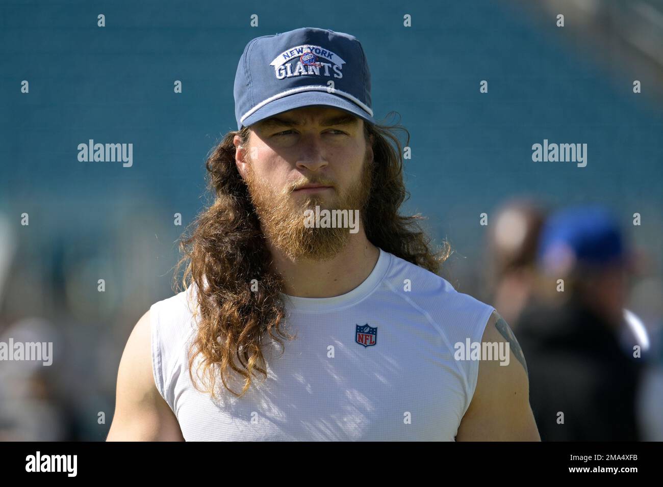 New York Giants punter Jamie Gillan (6) warms up an NFL football game
