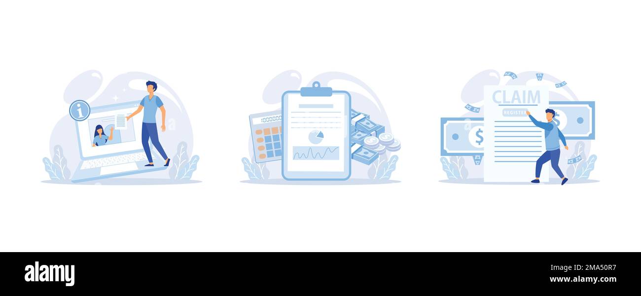 Registrierung des Antragsformulars mit personenbezogenen Daten, Einkommensdaten, Steuererklärungen, Gutschriften und Spesen, Finanzbericht. Online se Stock Vektor