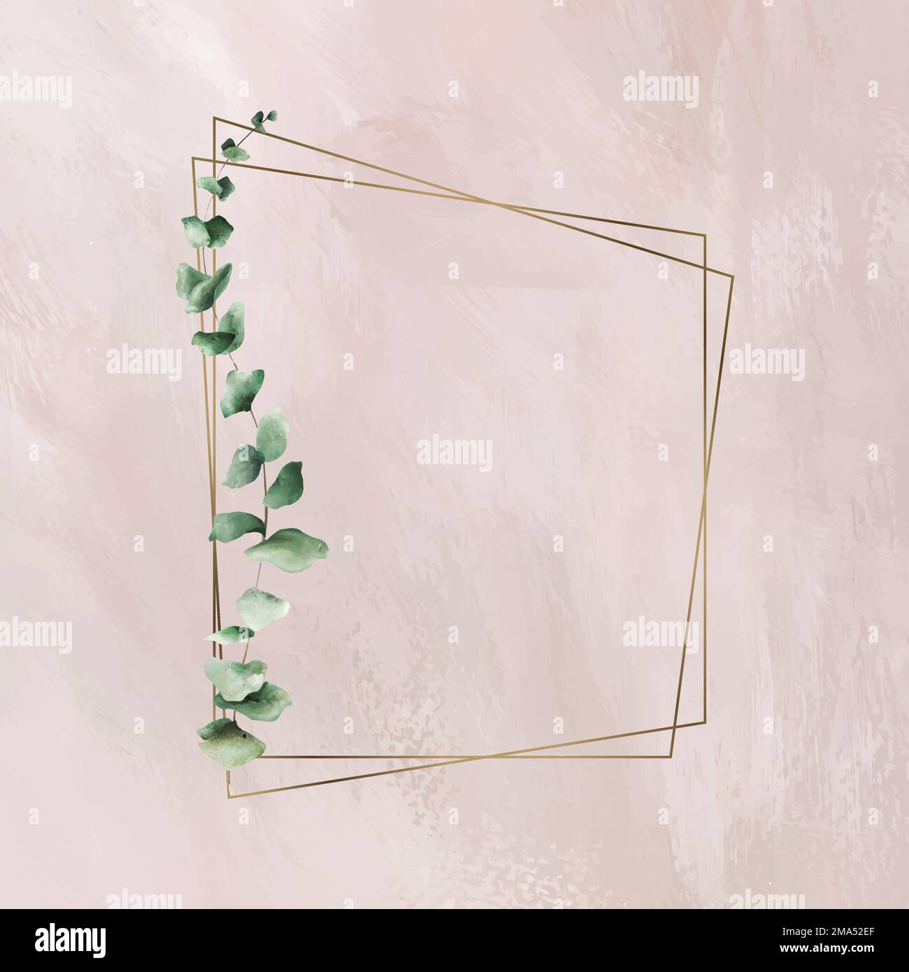 Handgezeichnetes Eukalyptusblatt mit Trapezgold-Rahmenvektor Stock Vektor