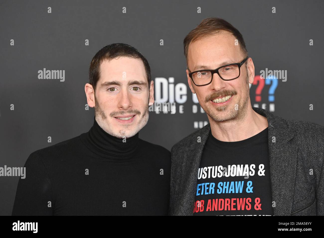 Von links: Tim Duenschede und Andre Marx. Red Carpet, Red Carpert Weltpremiere der DREI ??? ? ERBE DES DRACHEN am 15. Januar 2023 im Mathaeser-Kino in München. ? Stockfoto