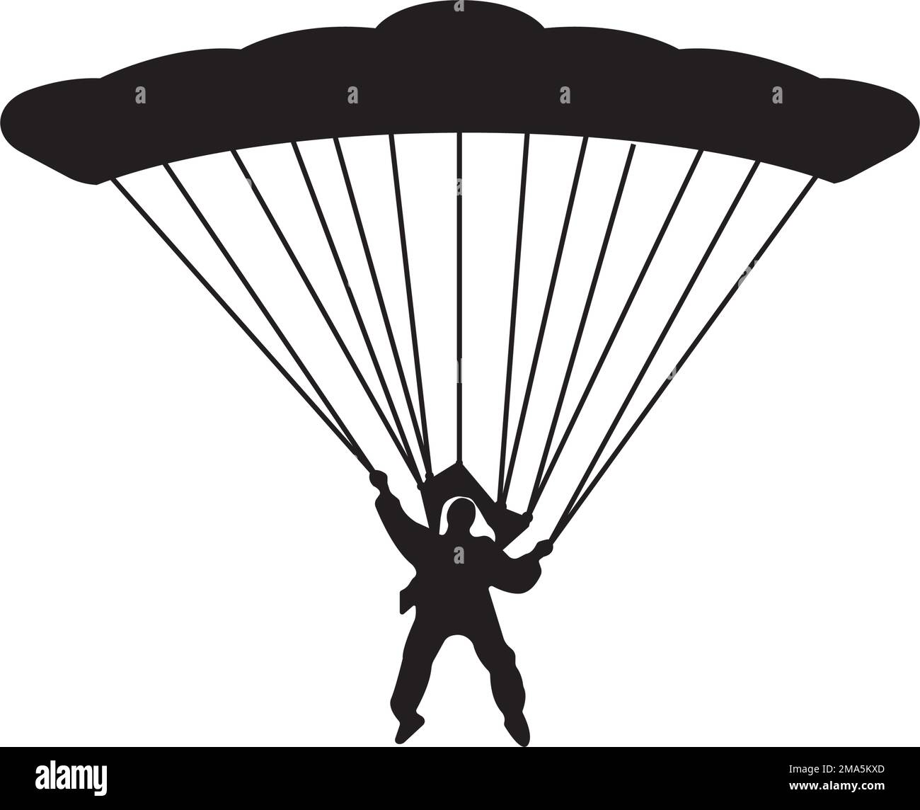 Symbol für Fallschirmspringen oder Gleitschirmfliegen, Design mit Vektorsymbolen. Stock Vektor