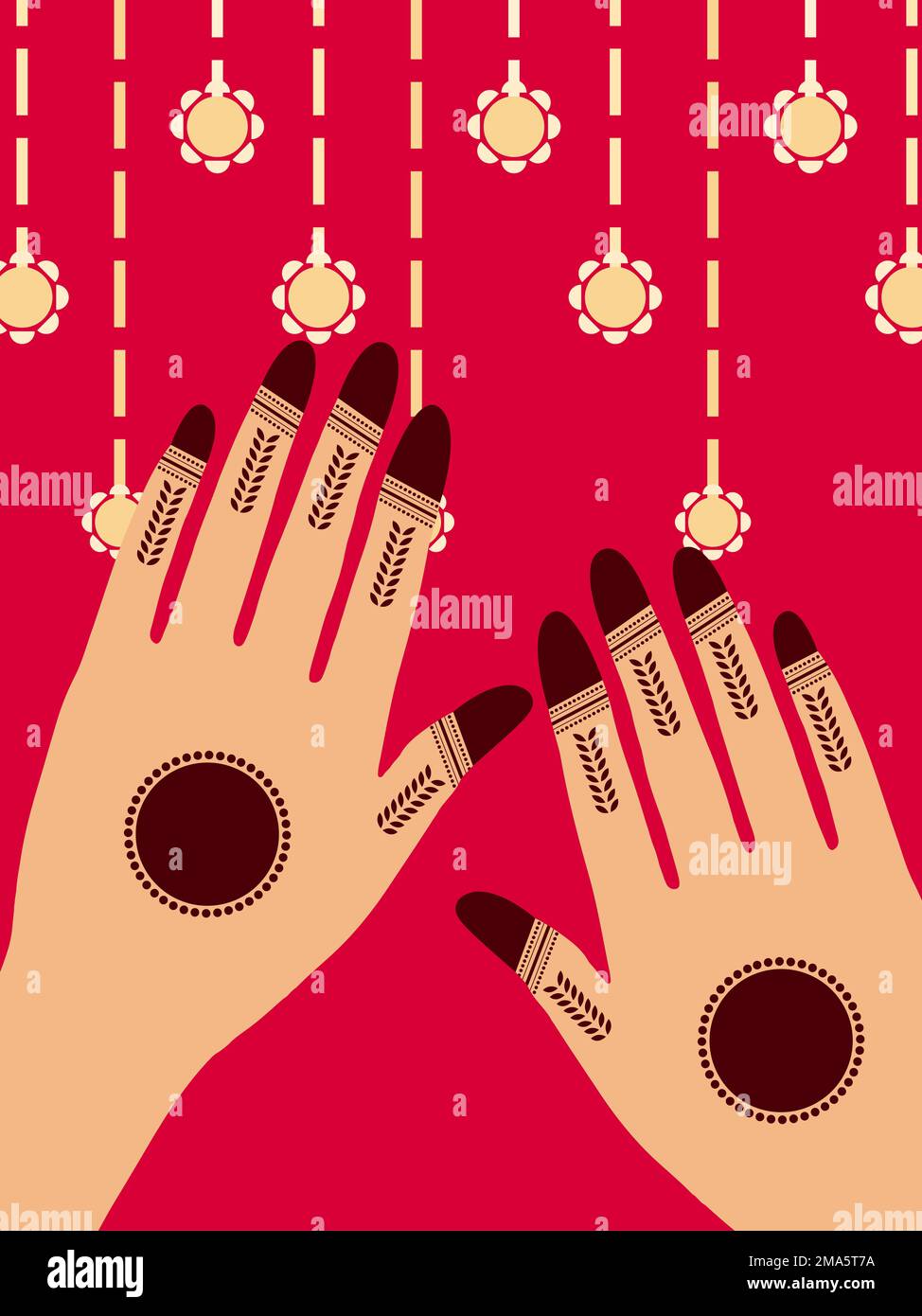 Henna Mehndi Vector Hand Illustration Design mit Blumenmotiv, Henna Hands Vector, Henna Hands Template Banner Hintergrund, Henna Banner Logo Hintergrund Stockfoto