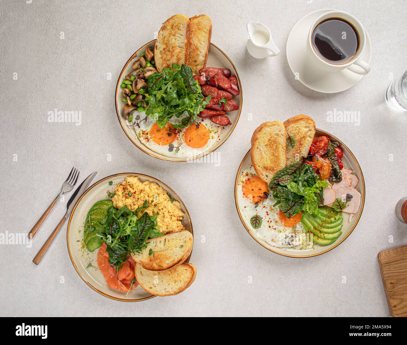Verschiedene Frühstücksauswahl Stockfoto