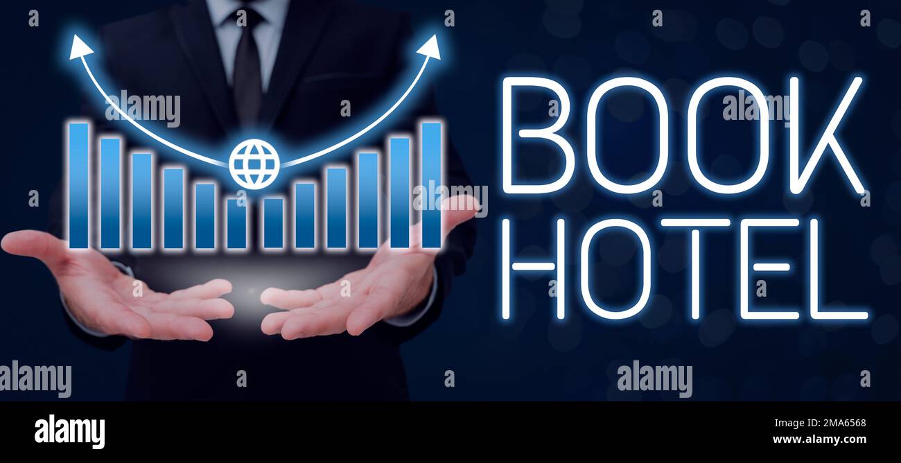 Handgeschriebener Text Book Hotel. Ein Wort für eine Vereinbarung, die Sie treffen, um ein Hotelzimmer oder eine Unterkunft zu haben Stockfoto