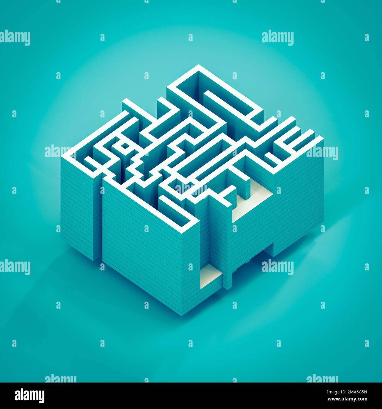 Labyrinthblock auf blauem Hintergrund. 3D-Rendern Stockfoto