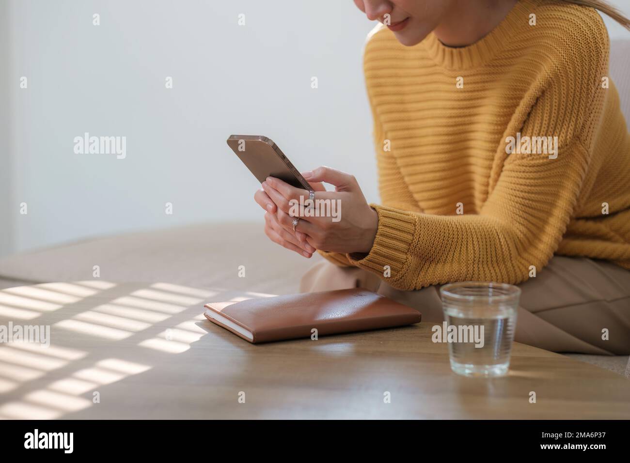 Eine Geschäftsfrau vervollständigt KYC mithilfe eines Online-Banking-Programms, um ein digitales Sparkonto zu eröffnen. Die Definition von Cyber-Sicherheit Stockfoto