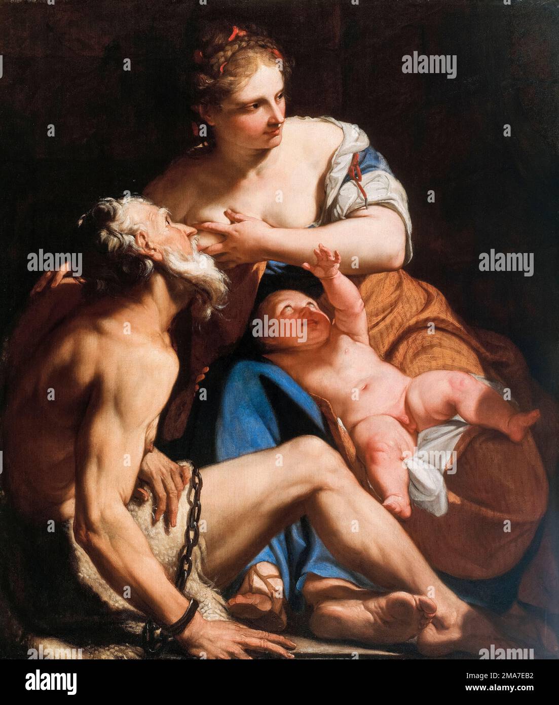 Antonio Bellucci, Cimon und Pero (römische Wohltätigkeitsorganisation), Ölgemälde auf Leinwand, ca. 1685 Stockfoto
