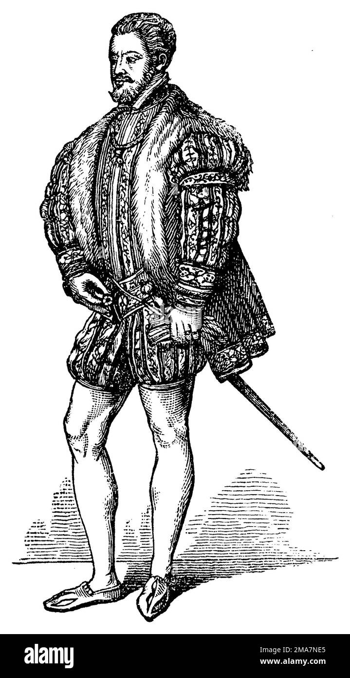 Philip II. Von Spanien (1527-1598), König von Spanien, Portugal, Neapel und Sizilien, nach Tizian Vecellio, , Tizian (Bilderbuch, 1881), Philipp II Von Spanien (1527-1598), König von Spanien, nach Tizian Vecellio, Philippe II (1527-1598), roi des Espagnes, d'aprèsTizian Vecellio Stockfoto