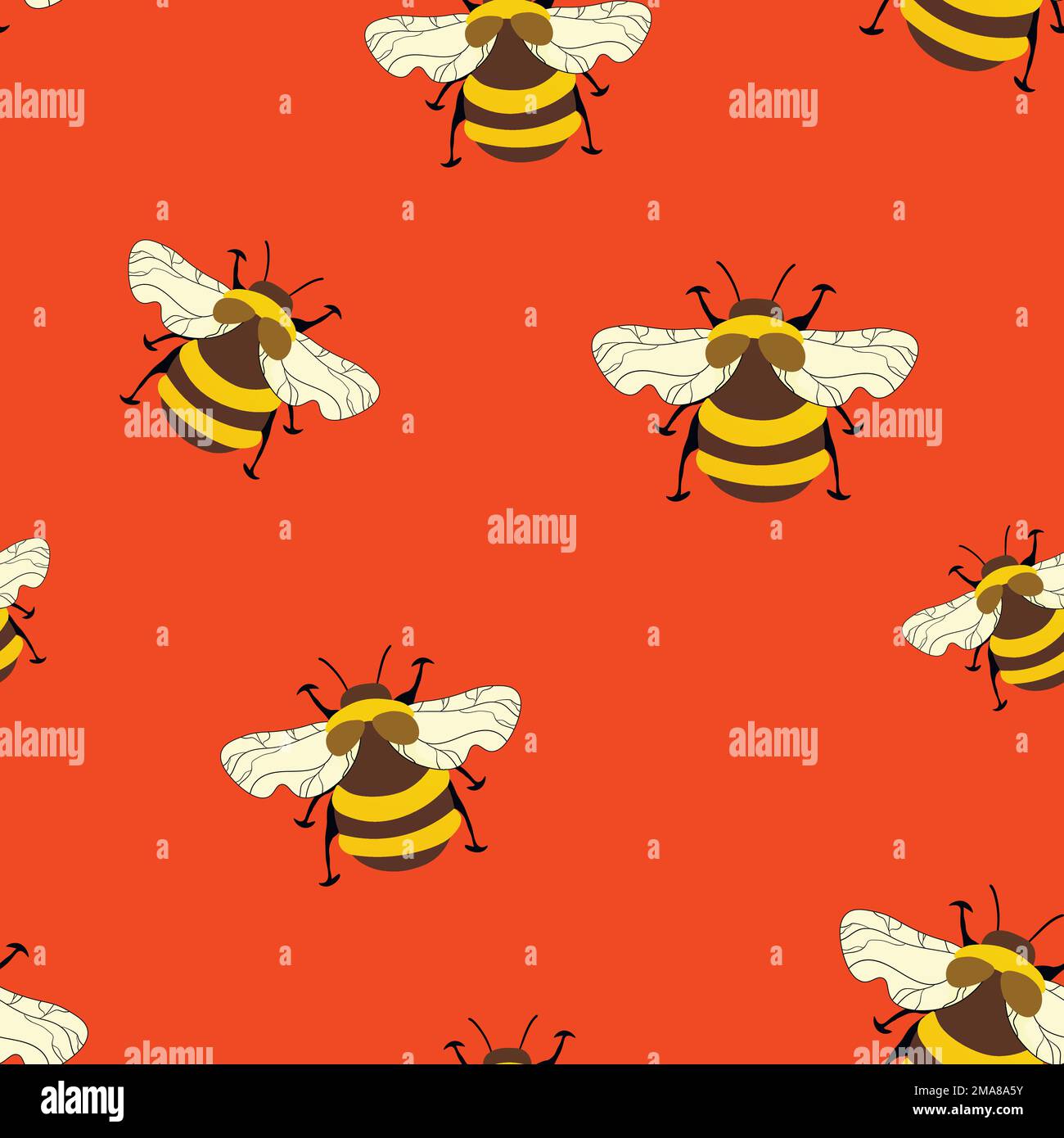 Nahtloses Muster mit Bienen auf farbigem Hintergrund. Kleine Wespe. Vektorgrafik. Entzückende Cartoon-Figur. Vorlage Design für Einladung, Karten Stock Vektor