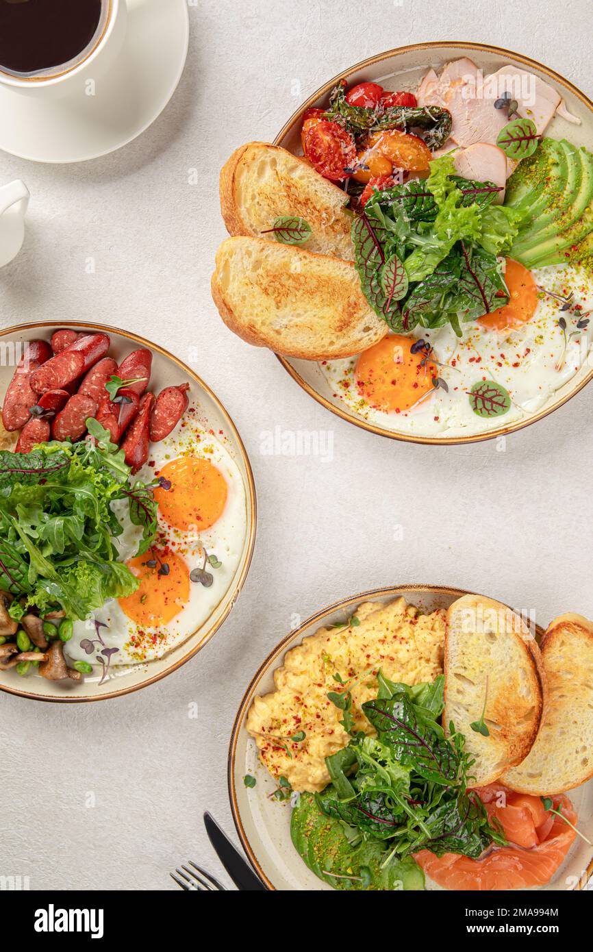 Verschiedene Frühstücksauswahl Stockfoto