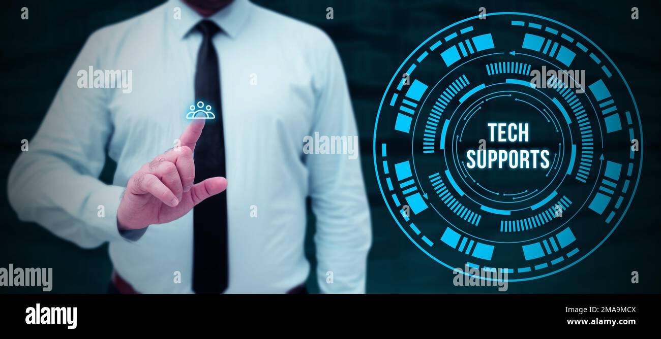 Schreiben Text anzeigen Tech Supports. Hilfewort von Techniker Online oder Call Center Customer Service Stockfoto
