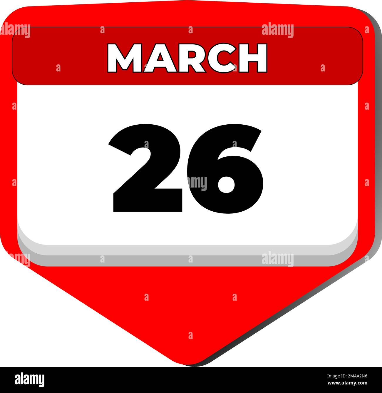 26. März Vektorsymbol Kalendertag. März 26. Sechsundzwanzig Tage im März. 26. Datumsnummer. 26-Tage-Kalender. 26 Dates. Unabhängigkeit Stock Vektor