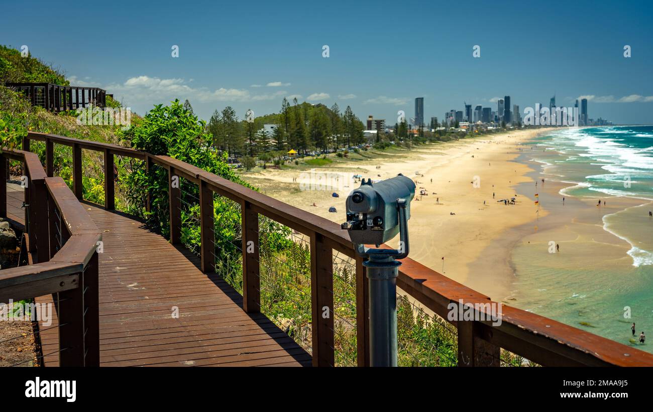 Aussichtspunkt North Burleigh mit Blick auf die Gold Coast Stockfoto