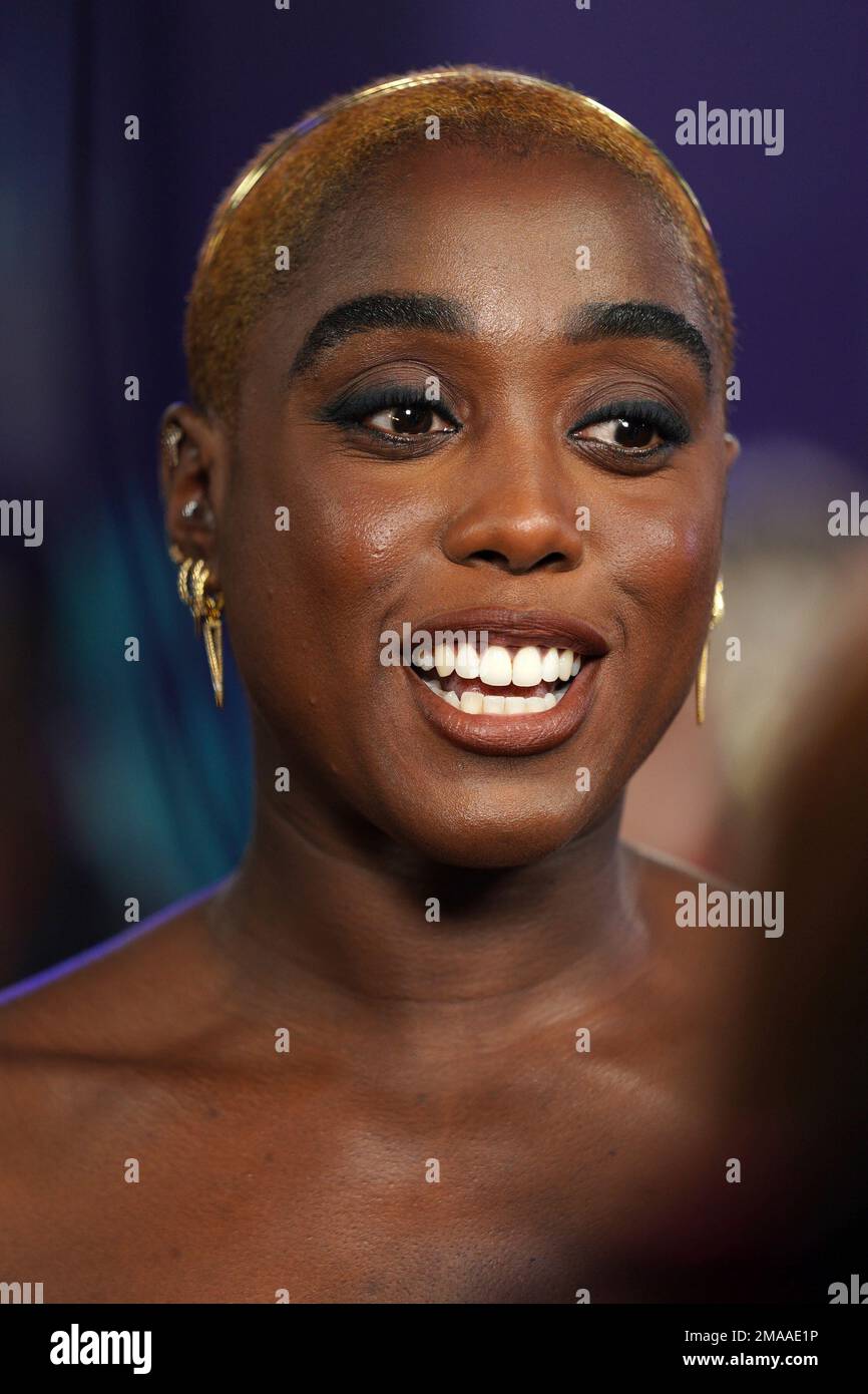 Lashana Lynch poses for photographers upon arrival for the premiere of the film 'Roald Dahl's Matilda The Musical' on the opening evening of the 2022 London Film Festival in London, Wednesday, Oct. 5, 2022. (Photo by Scott Garfitt/Invision/AP) Stockfoto