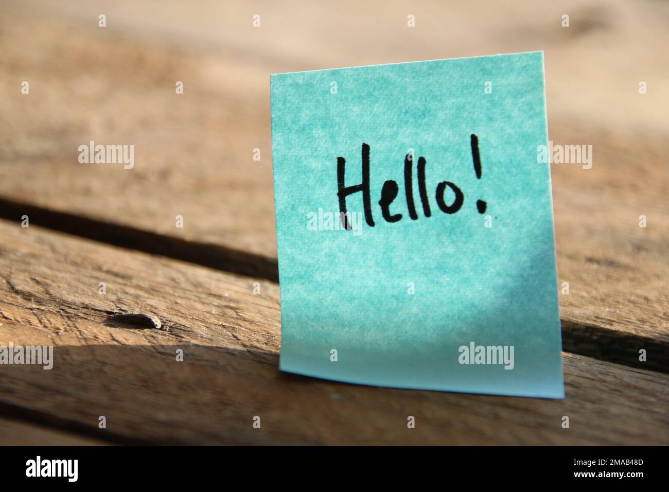Hallo Concept! Die Inschrift auf dem blauen Schild. Stockfoto