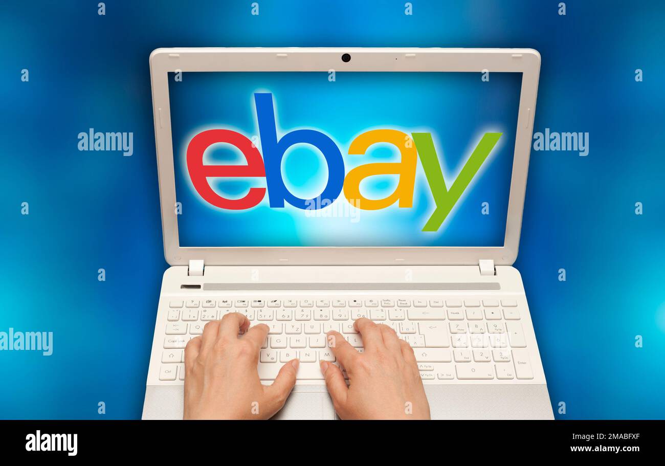 EBay-Logo und Konzept für den Online-Kauf und -Verkauf auf der Plattform Stockfoto