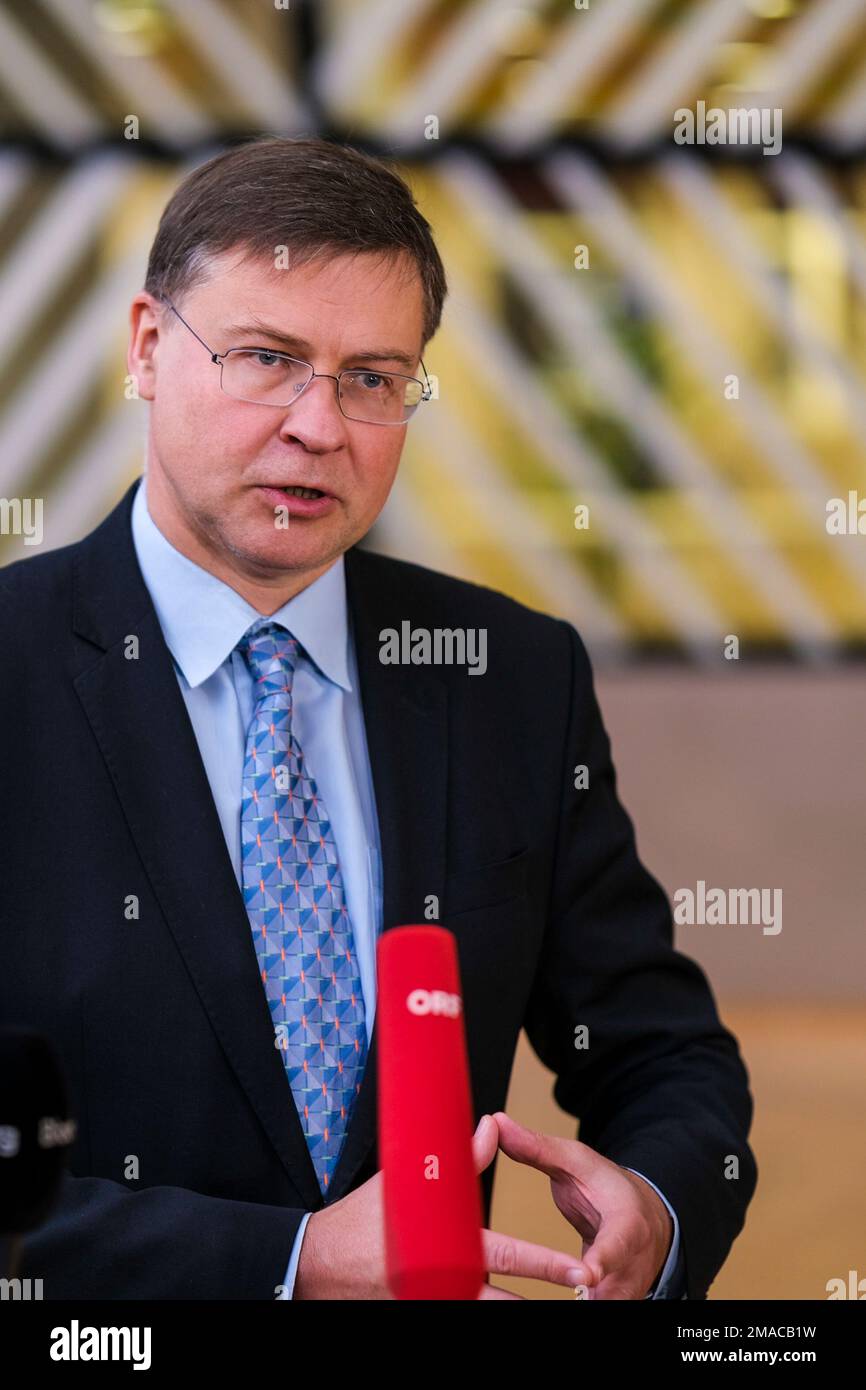 Nicolas Landemard / Le Pictorium - Sitzung der Eurogruppe in Brüssel - 16./01/2023. Juni - Belgien / Brüssel / Brüssel - die Finanzminister der 27 Länder trafen sich heute in der belgischen Hauptstadt. Stockfoto