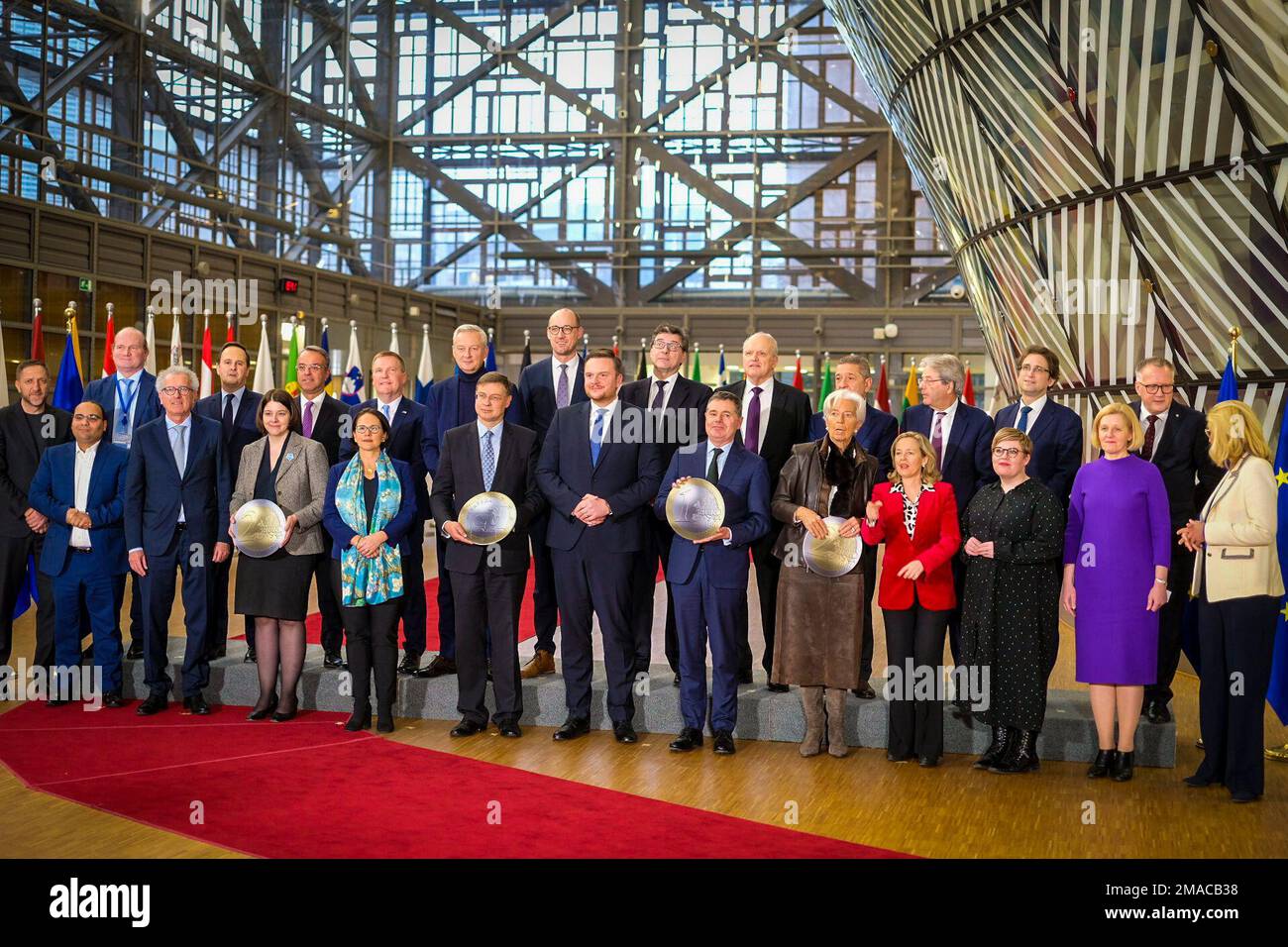 Nicolas Landemard / Le Pictorium - Sitzung der Eurogruppe in Brüssel - 16./01/2023. Juni - Belgien / Brüssel / Brüssel - die Finanzminister der 27 Länder trafen sich heute in der belgischen Hauptstadt. Stockfoto