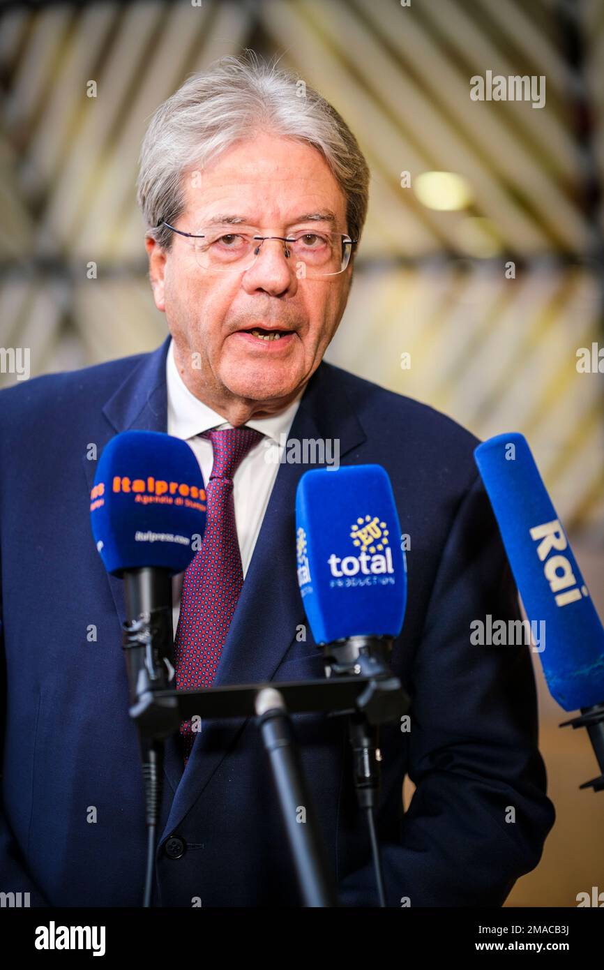 Nicolas Landemard / Le Pictorium - Sitzung der Eurogruppe in Brüssel - 16./01/2023. Juni - Belgien / Brüssel / Brüssel - die Finanzminister der 27 Länder trafen sich heute in der belgischen Hauptstadt. Stockfoto